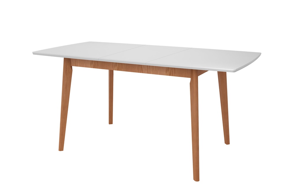 Прямоугольный раскладной стол в скандинавском стиле. В разложенном виде, вставка бабочка хранится под столешницей